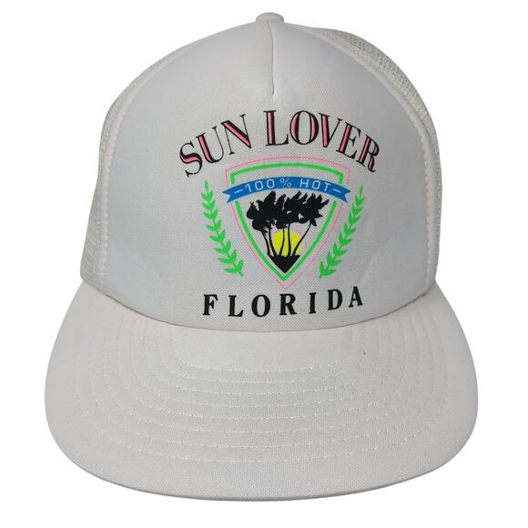 Sun Lover Florida Snapback Mesh Back Trucker Hat White One Size Speedway - Picture 1 of 9